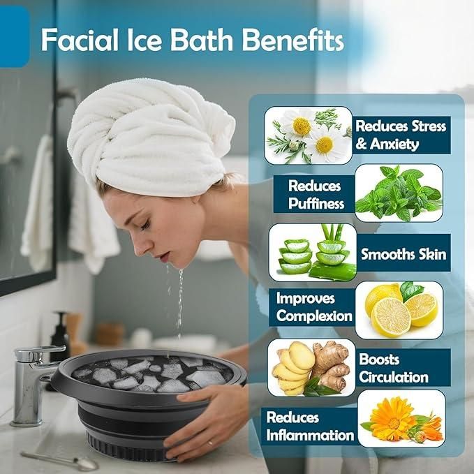 Livineasy Foldable Face Ice Bath Bowl | Portable Silicone Ice Dipping Basin for Puffiness Relief & Cold-Therapy Facial Spa